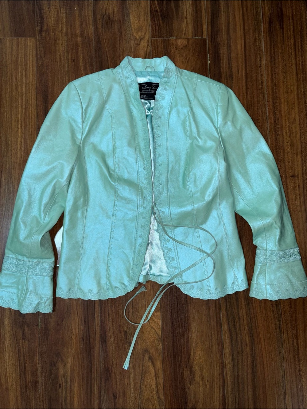 Terry Lewis Classic Luxuries Mint Faux Leather Tie-Front Jacket